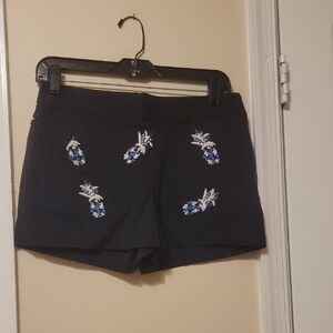 LOFT Dark Blue Pineapple Embroidered High Waist Shorts